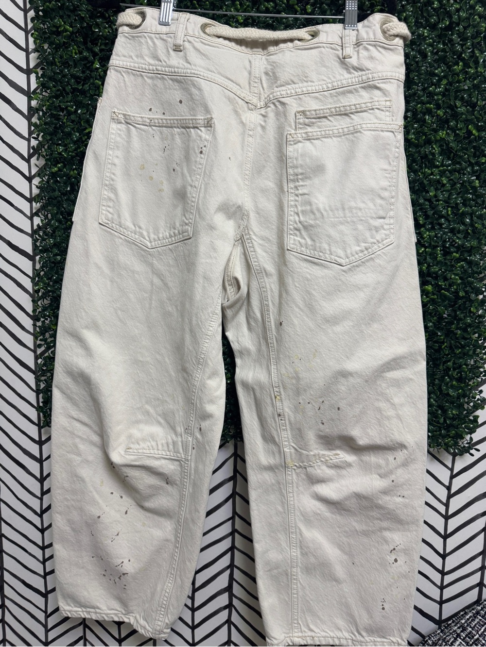 Freepeople Cream Workwear Painter barrel jeans with Patch and paint Details - Picture 2 of 3